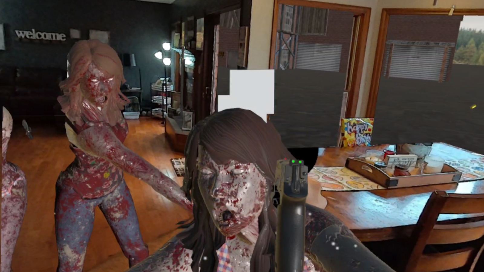 Zombies coming through a real dining room in mixed reality